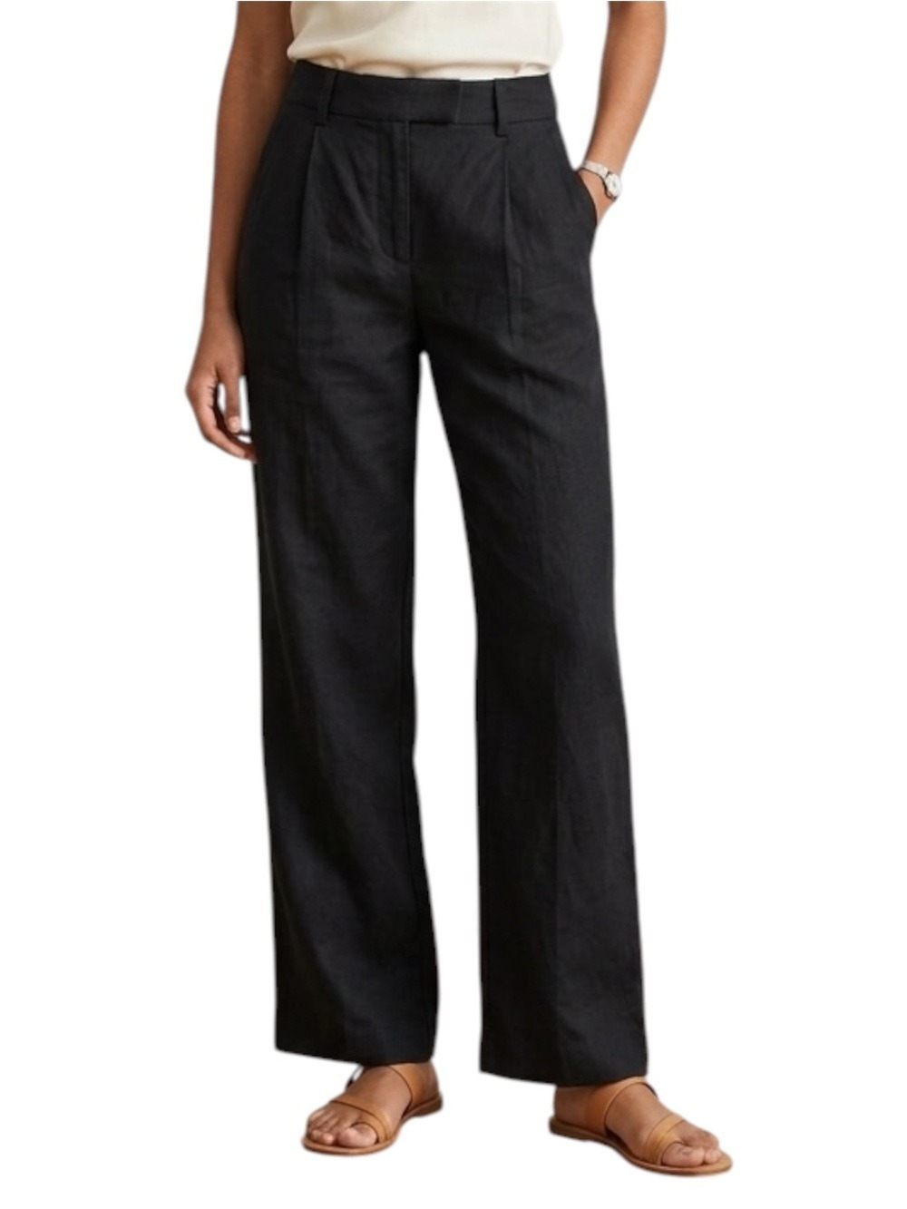 Nia The Brand Linen Straight Leg Pants Black Size Small